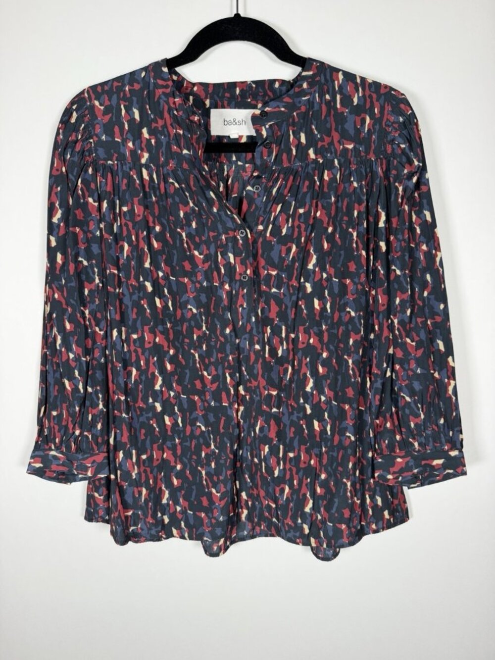 Ba&Sh black leopard pleated smocked oversized blouse 1(S) French Office Designer